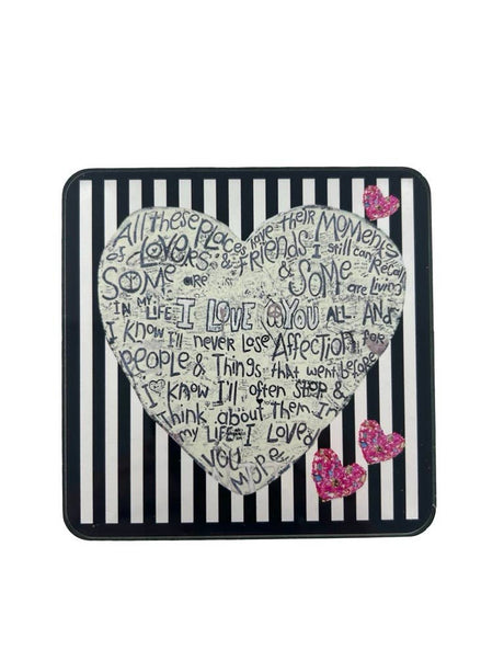 Love Acrylic Coasters, Stripe Heart with Holder - alternate view