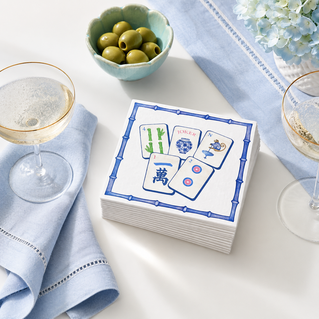 Linen-Feel Lunch Napkins, Preppy Mahjong Tile Pattern