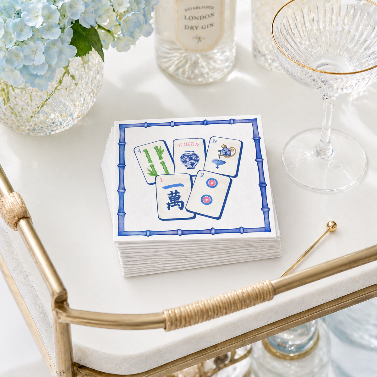 Linen-Feel Lunch Napkins, Preppy Mahjong Tile Pattern, alternate photo