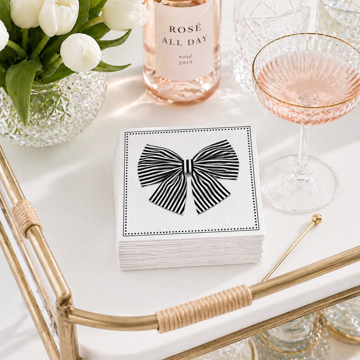Maven Home Linen-Feel Lunch Napkins, Black Bow - view 03