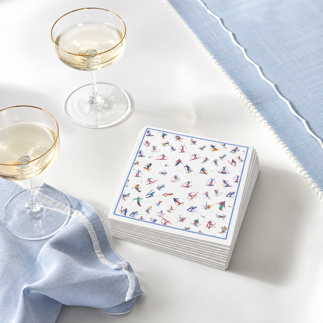 Linen-Feel Lunch Napkins, Colorful Skiers Pattern