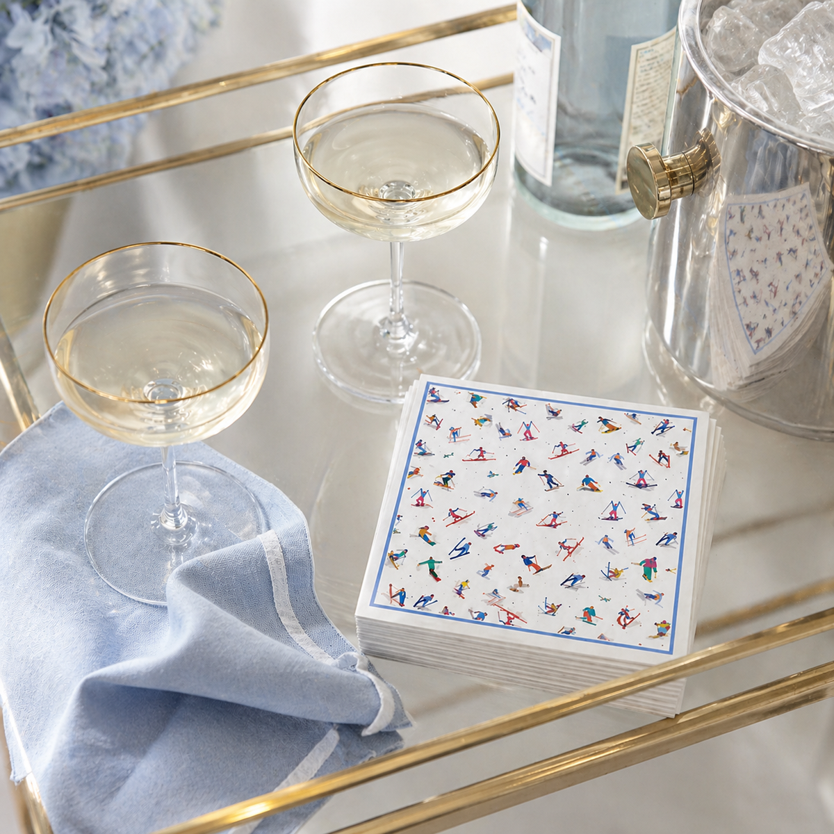 Maven Home Linen-Feel Lunch Napkins, Colorful Skiers Pattern - view 03