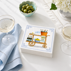 Linen-Feel Lunch Napkins, Blue and White Champagne Bar Cart