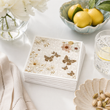 Linen-Feel Lunch Napkins, Neutral Floral and Butterfly Pattern