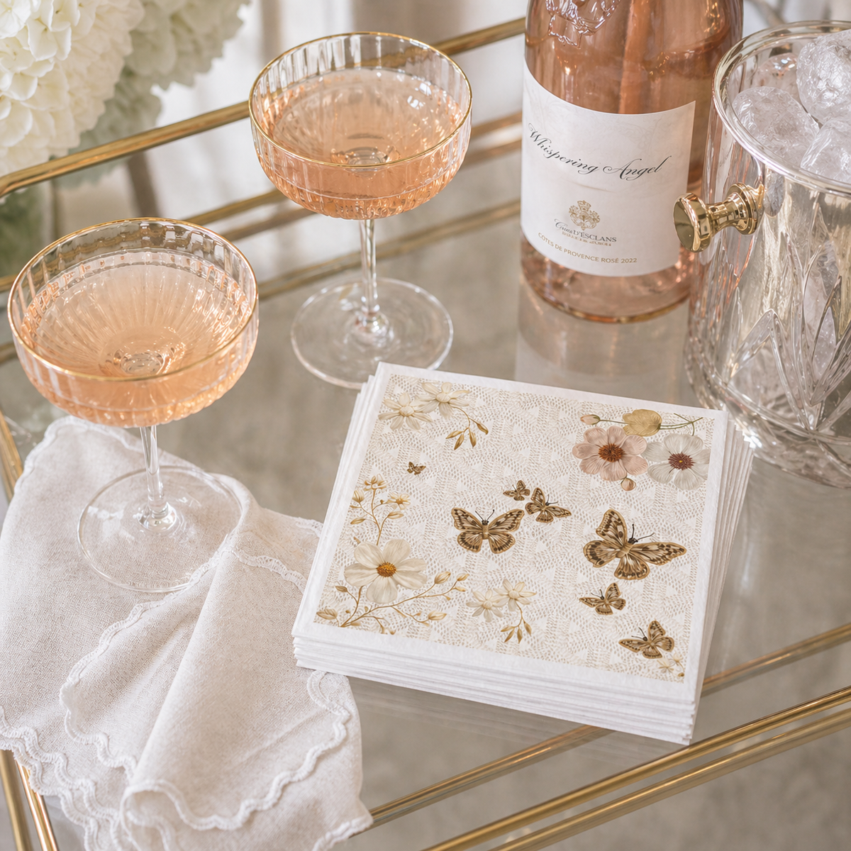 Maven Home Linen-Feel Lunch Napkins, Neutral Floral and Butterfly Pattern - view 03