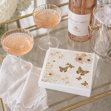 Maven Home Linen-Feel Lunch Napkins, Neutral Floral and Butterfly Pattern - view 03
