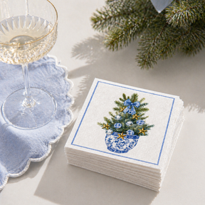 Linen-Feel Lunch Napkins, Blue and White Chinoiserie Christmas Tree