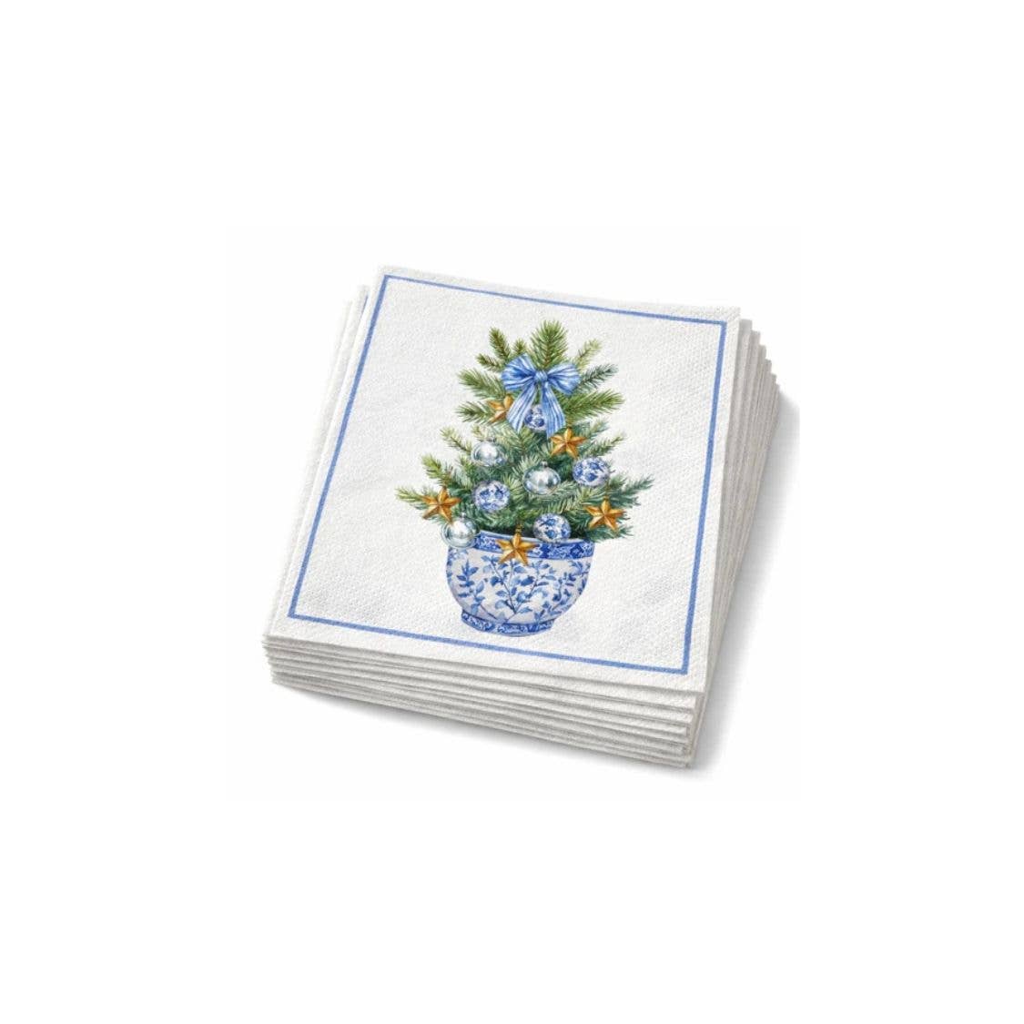 Maven Home Linen-Feel Lunch Napkins, Blue and White Chinoiserie Christmas Tree - view 03