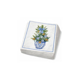 Maven Home Linen-Feel Lunch Napkins, Blue and White Chinoiserie Christmas Tree - view 03