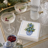 Maven Home Linen-Feel Lunch Napkins, Blue and White Chinoiserie Christmas Tree - view 04