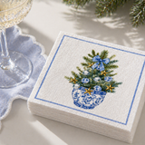 Maven Home Linen-Feel Lunch Napkins, Blue and White Chinoiserie Christmas Tree - view 05
