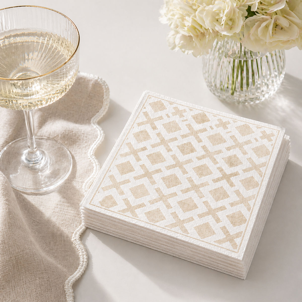 Linen-Feel Lunch Napkins, Neutral Woven Lattice Pattern