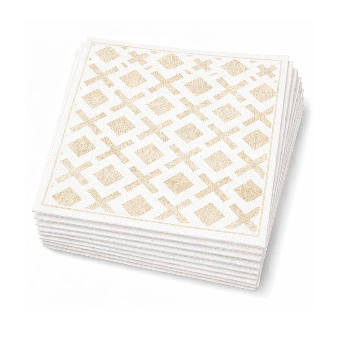 Linen-Feel Lunch Napkins, Neutral Woven Lattice Pattern - alternate view