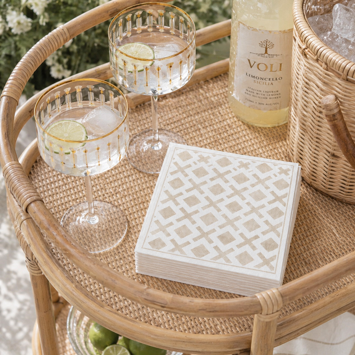 Maven Home Linen-Feel Lunch Napkins, Neutral Woven Lattice Pattern - view 03
