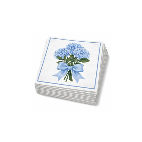 Linen-Feel Lunch Napkins, Blue Hydrangea Bouquet with Bow - alternate view