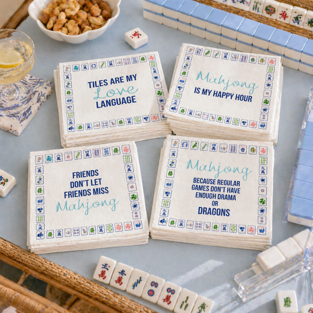 Linen-Feel Cocktail Napkins, Mahjong Assorted Sayings