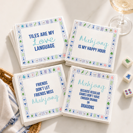 Linen-Feel Cocktail Napkins, Mahjong Assorted Sayings - alternate view