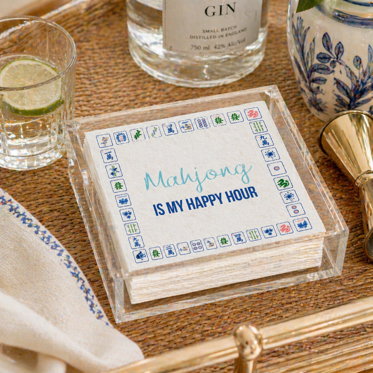 Maven Home Linen-Feel Cocktail Napkins, Mahjong Assorted Sayings - view 05