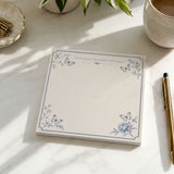 Notes, Goals and Other Good Ideas 5x5 notepad with blue butterflies on a marble desk