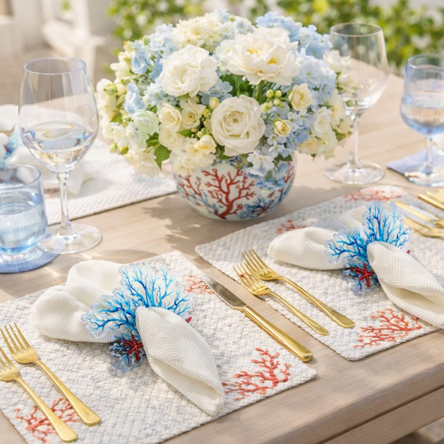 Blue Coral acrylic napkin rings, set of 4