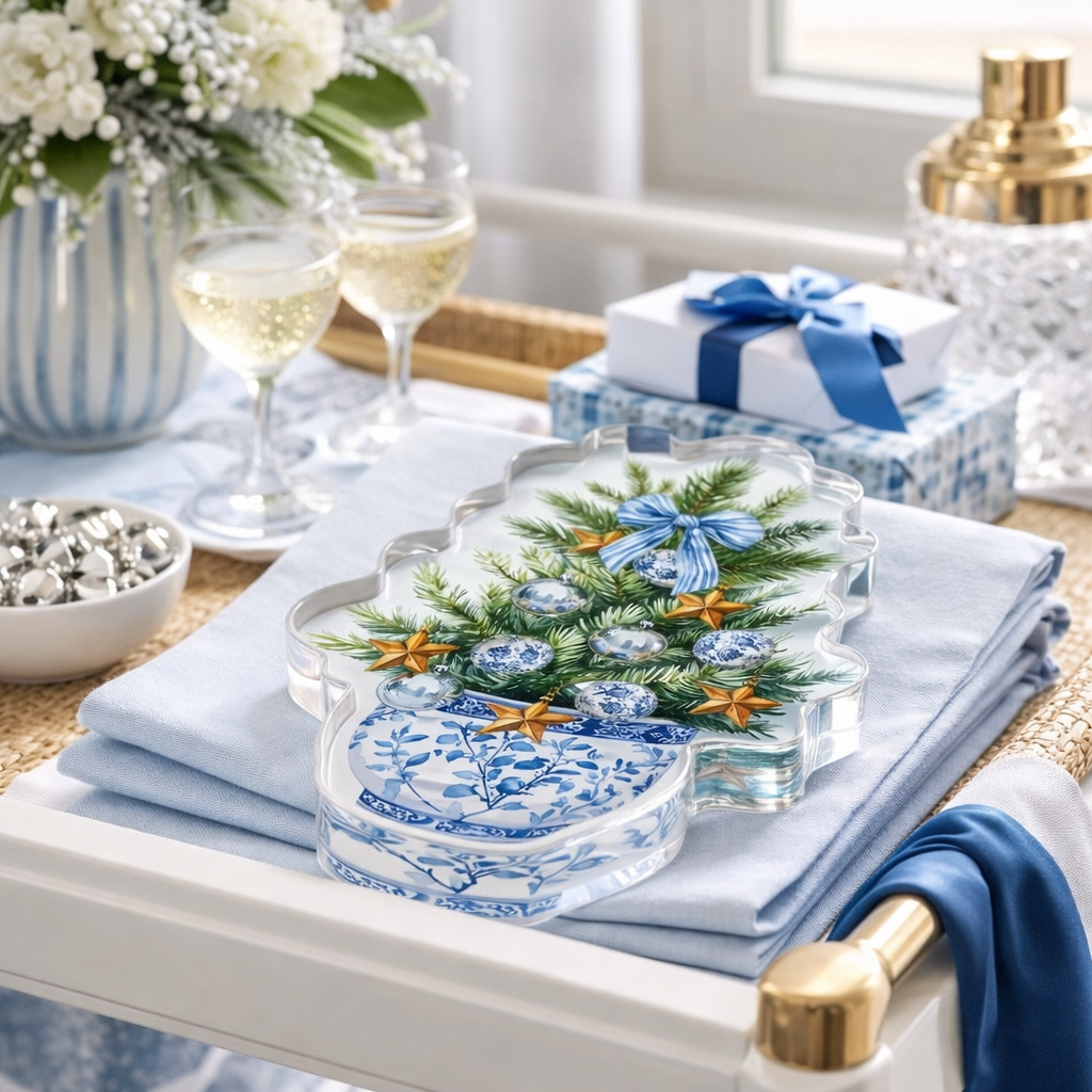 Maven Home Blue Christmas acrylic napkin weight
