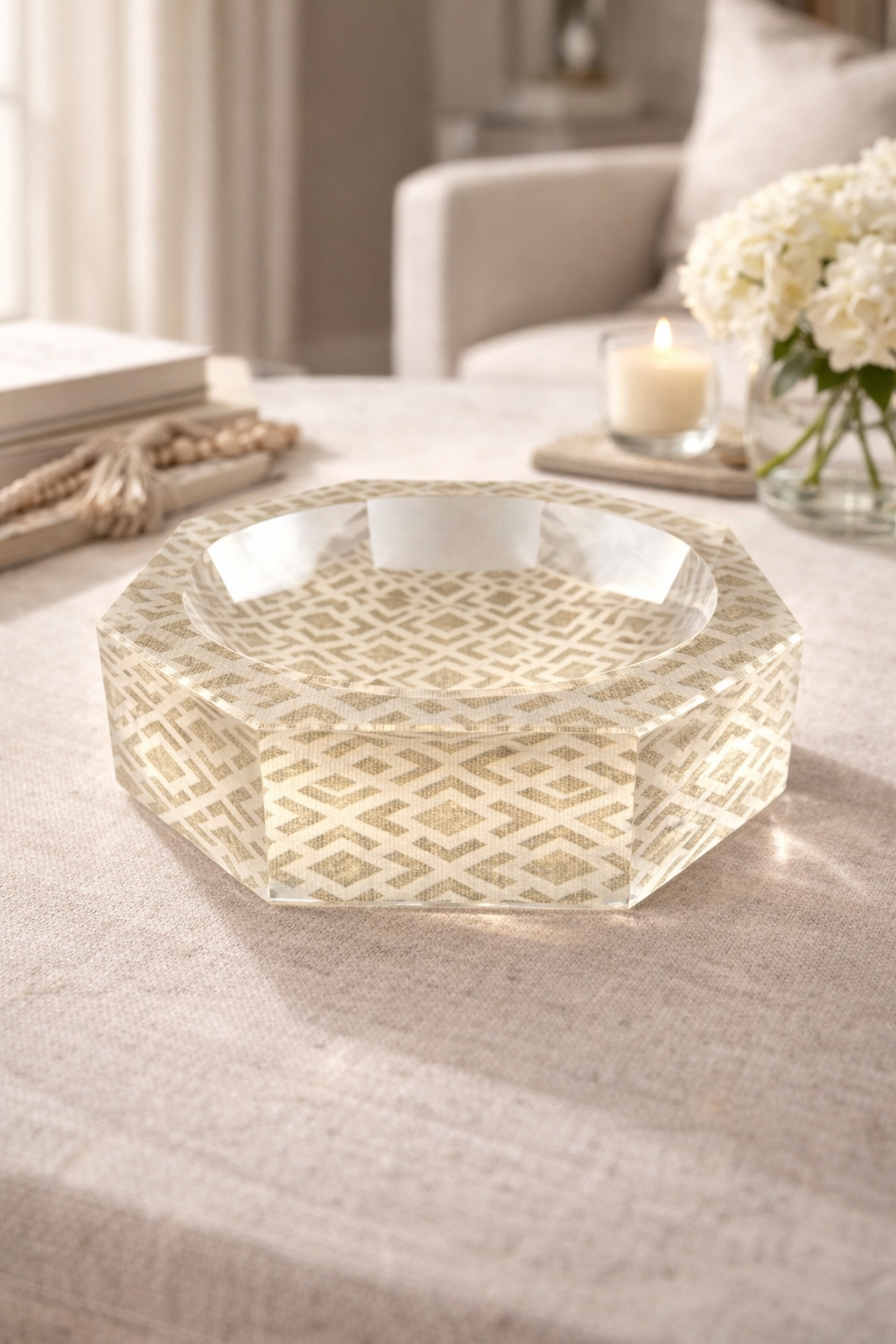 Octagonal Acrylic Accent Bowl, Woven - view 03