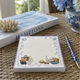 Proper Beach Club 5x5 notepad refill with lavender border, blue toile vines, straw tote and sun hat