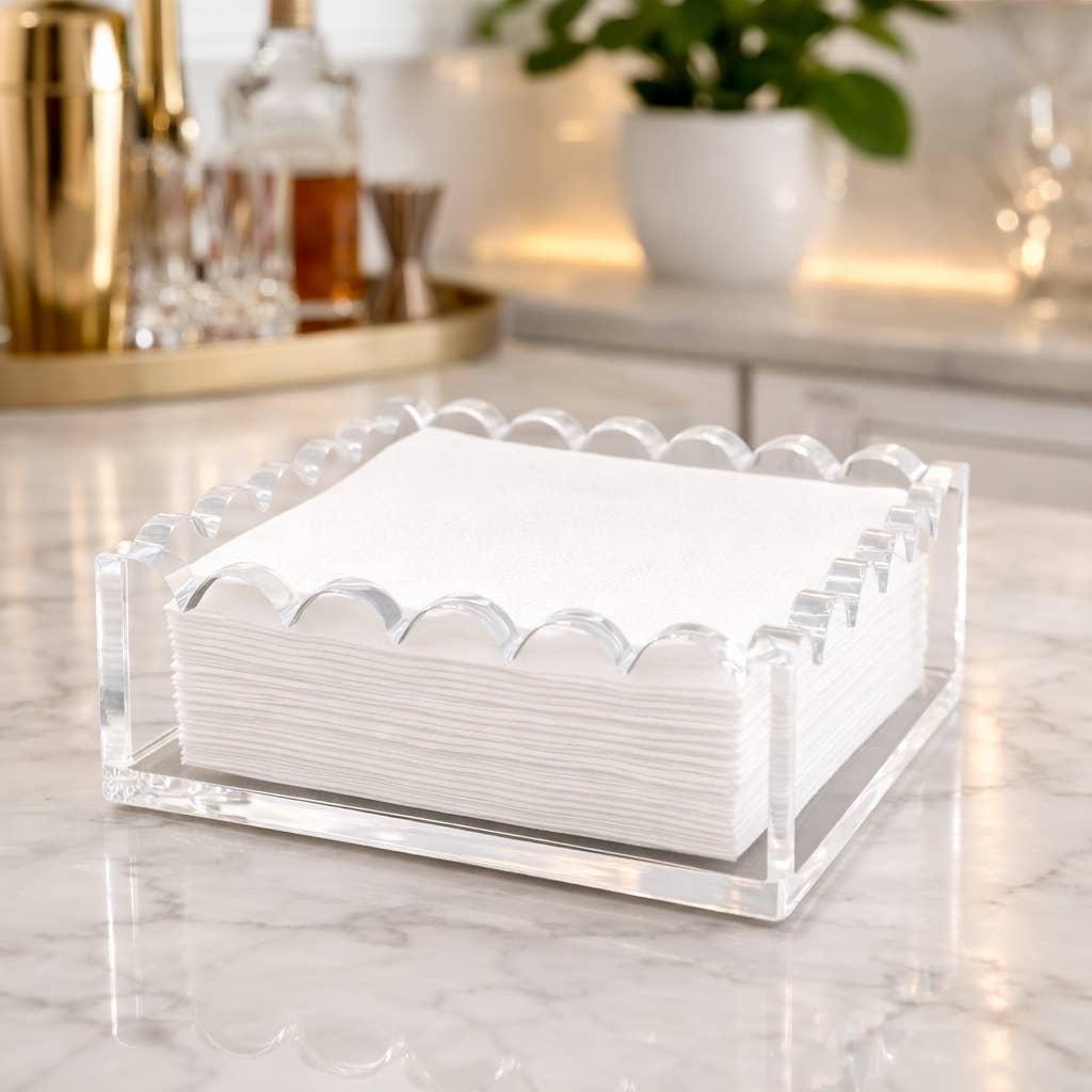 Maven Home clear scalloped acrylic cocktail napkin holder