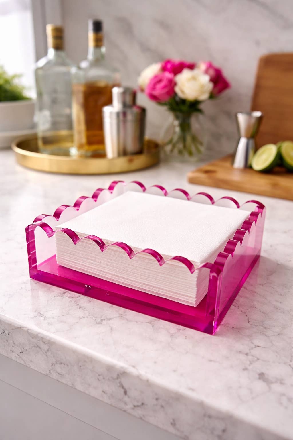 Maven Home pink scalloped acrylic cocktail napkin holder alternate view