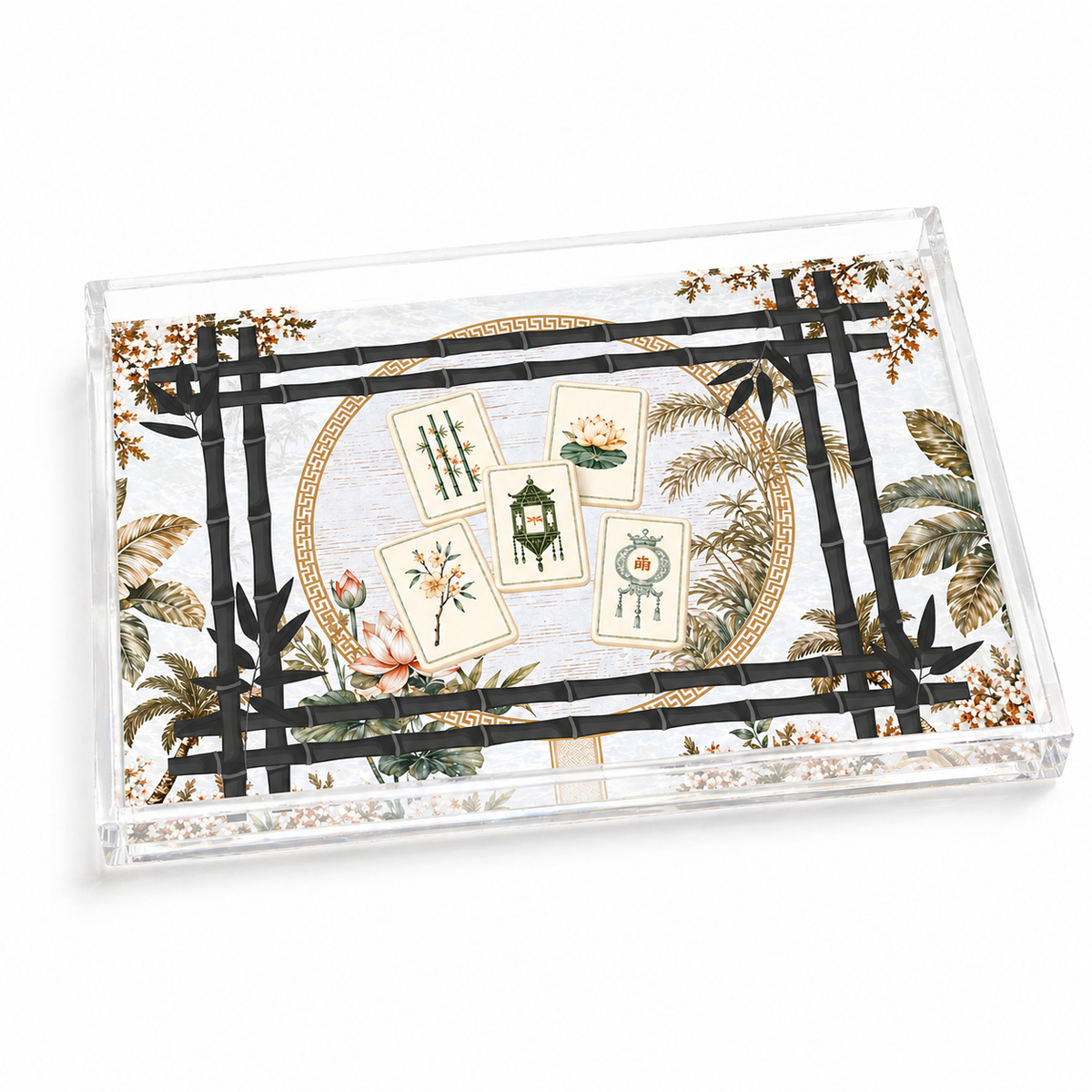 Clear Acrylic Serving Tray, Bamboo Lotus Mahjong — Maven Home