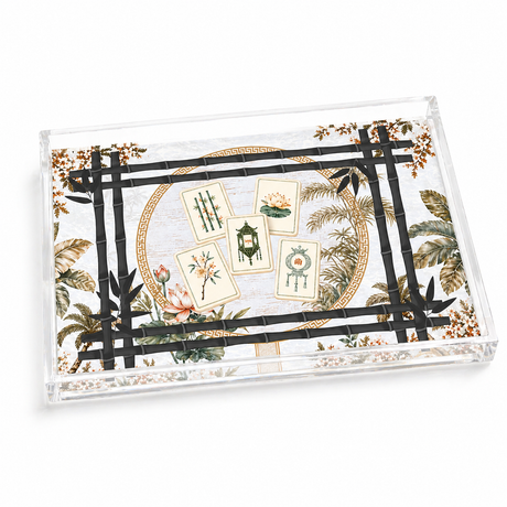 Clear Acrylic Serving Tray, Bamboo Lotus Mahjong — Maven Home