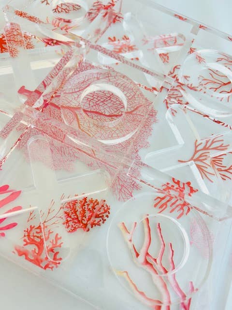 Acrylic Tic-Tac-Toe Game, Coral Design - view 06