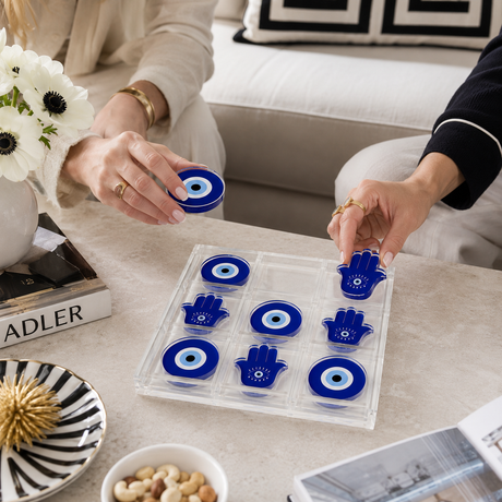 Acrylic Tic-Tac-Toe Game, Hamsa Design - alternate view