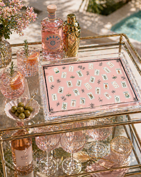 Acrylic Vanity and Game Tray, Pink Mahjong Tiles - alternate view