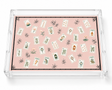 Empty pink mahjong tile acrylic tray on white showing its clear side handles