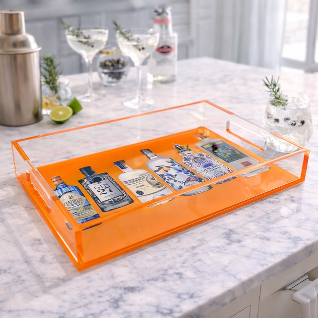 Acrylic Vanity and Bar Tray, Orange Gin Bottles