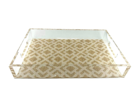 Acrylic Vanity Tray, Neutral Woven Geometric Pattern - alternate view