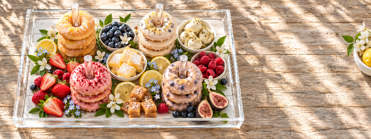 Acrylic Bagel Serving Tray, White Wood