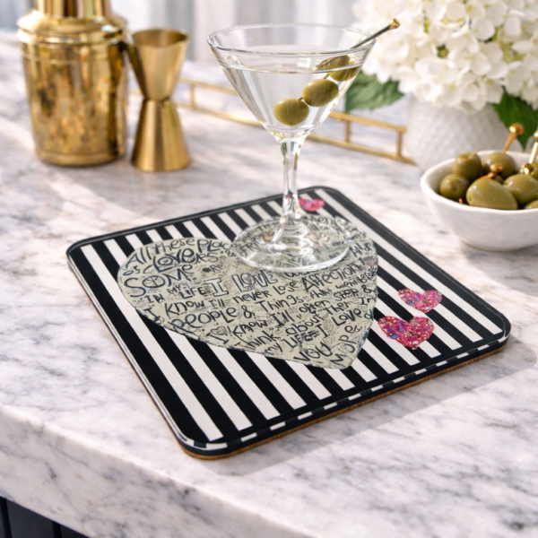 Acrylic Love Coaster, Stripe Heart