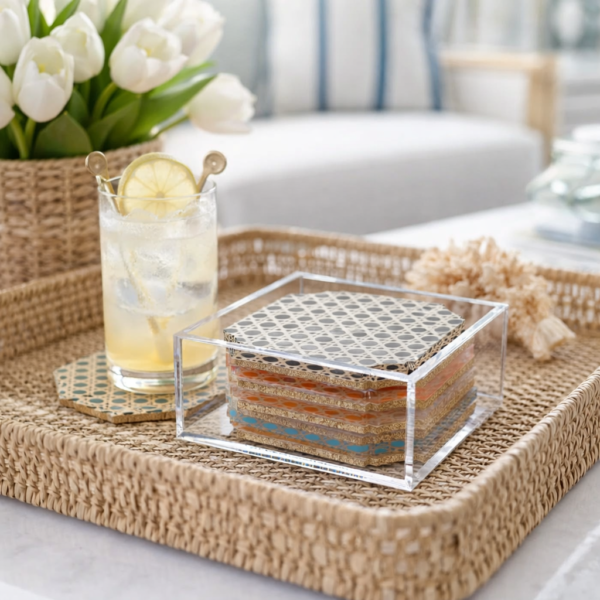 Boxed Coaster Set, Rattan