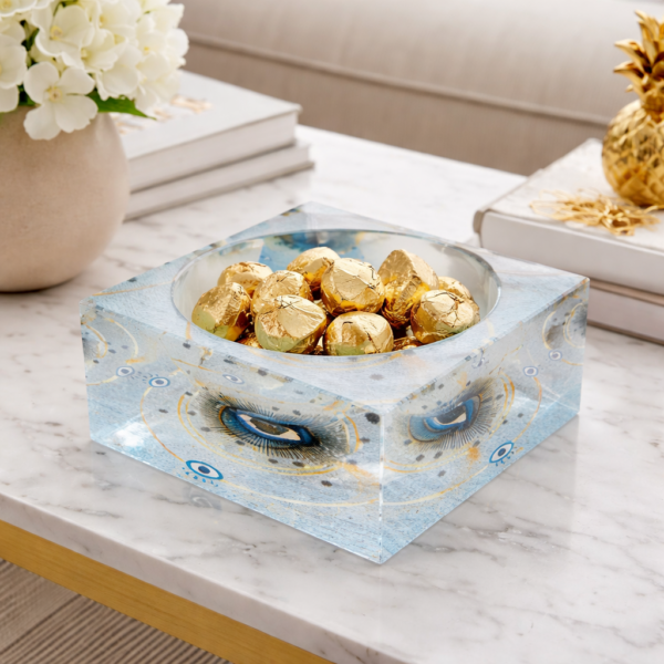 Acrylic Bowl, Aura Evil Eye Denim