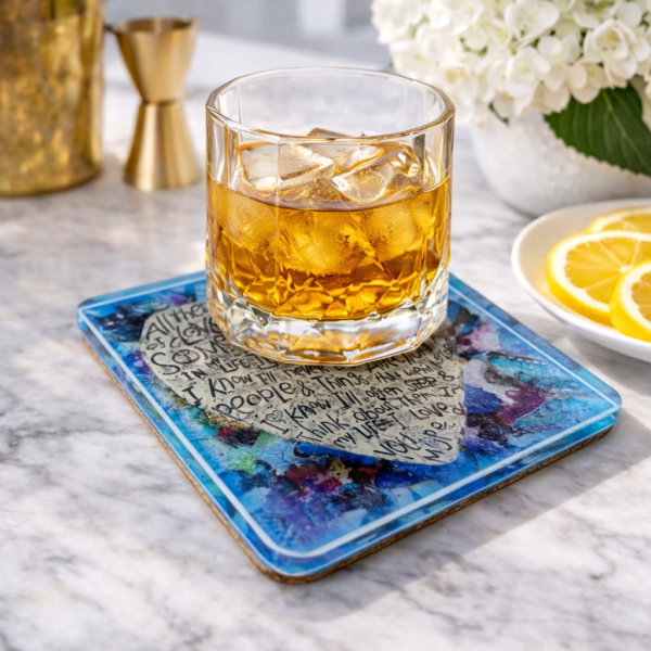 Acrylic Love Coaster, Blue Heart