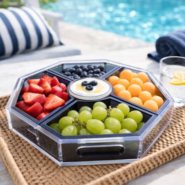 Acrylic Entertainer Tray, Social Serving, Clear/Black