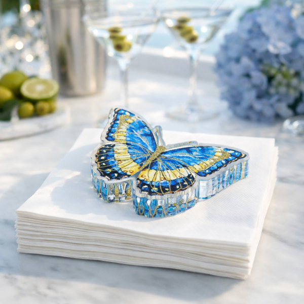 Acrylic Napkin Weight, Butterfly Blues