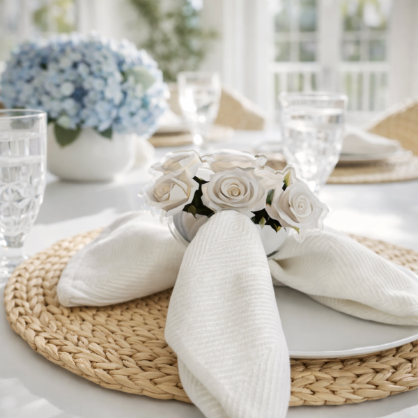 Acrylic Napkin Ring, White Rose Set of 4