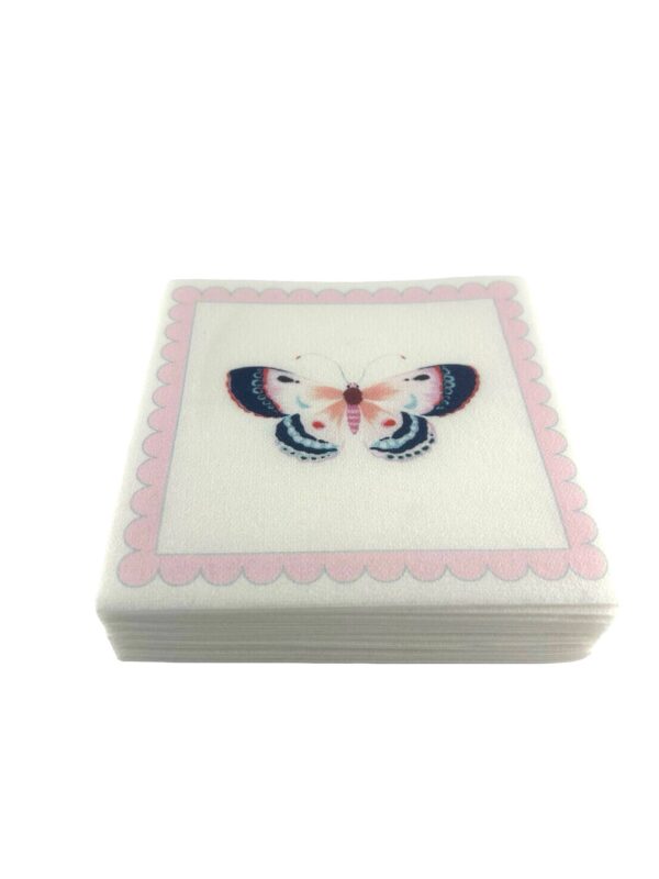 Linen-Feel Cocktail Napkins, Pink Butterfly
