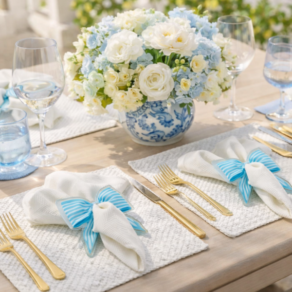 Acrylic Napkin Ring, Blue Bow Set of 4