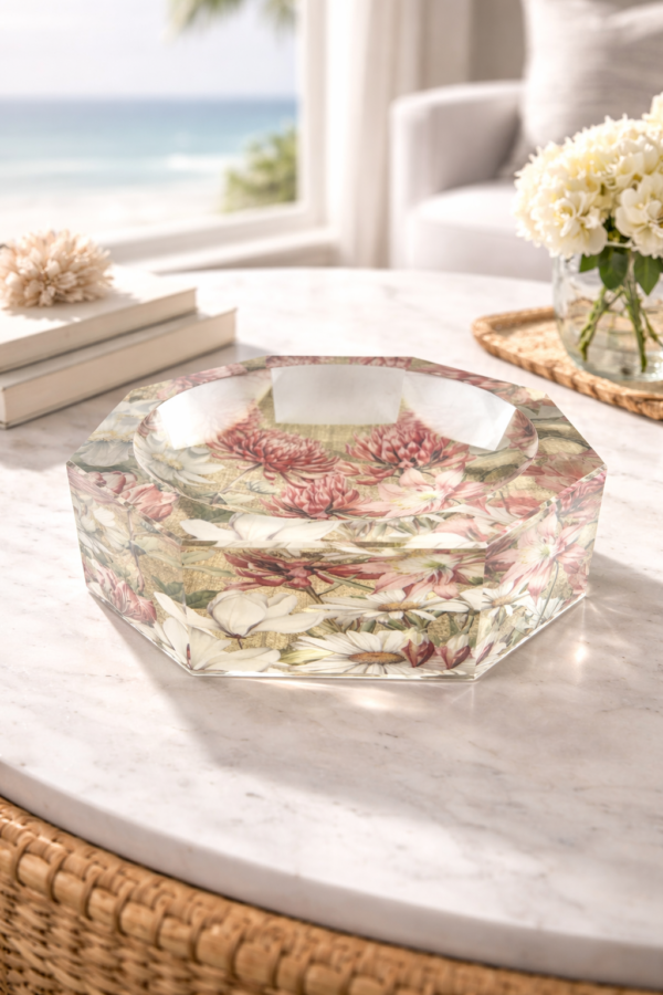 Octagon Acrylic Bowl, Florals