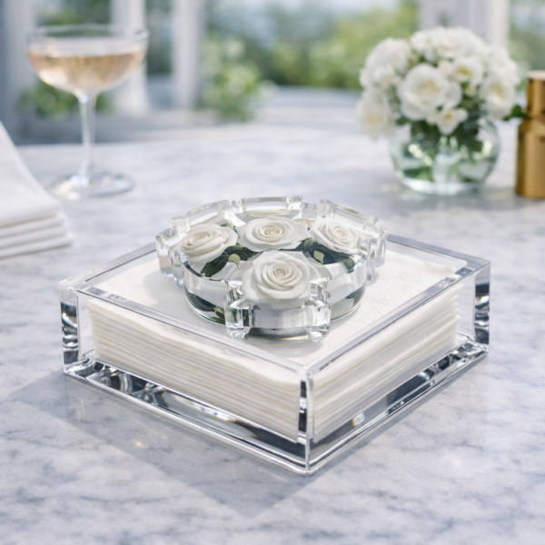 Acrylic Napkin Weight, White Roses