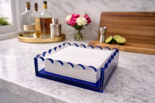 Cocktail Napkin Holder, Scalloped/Indigo